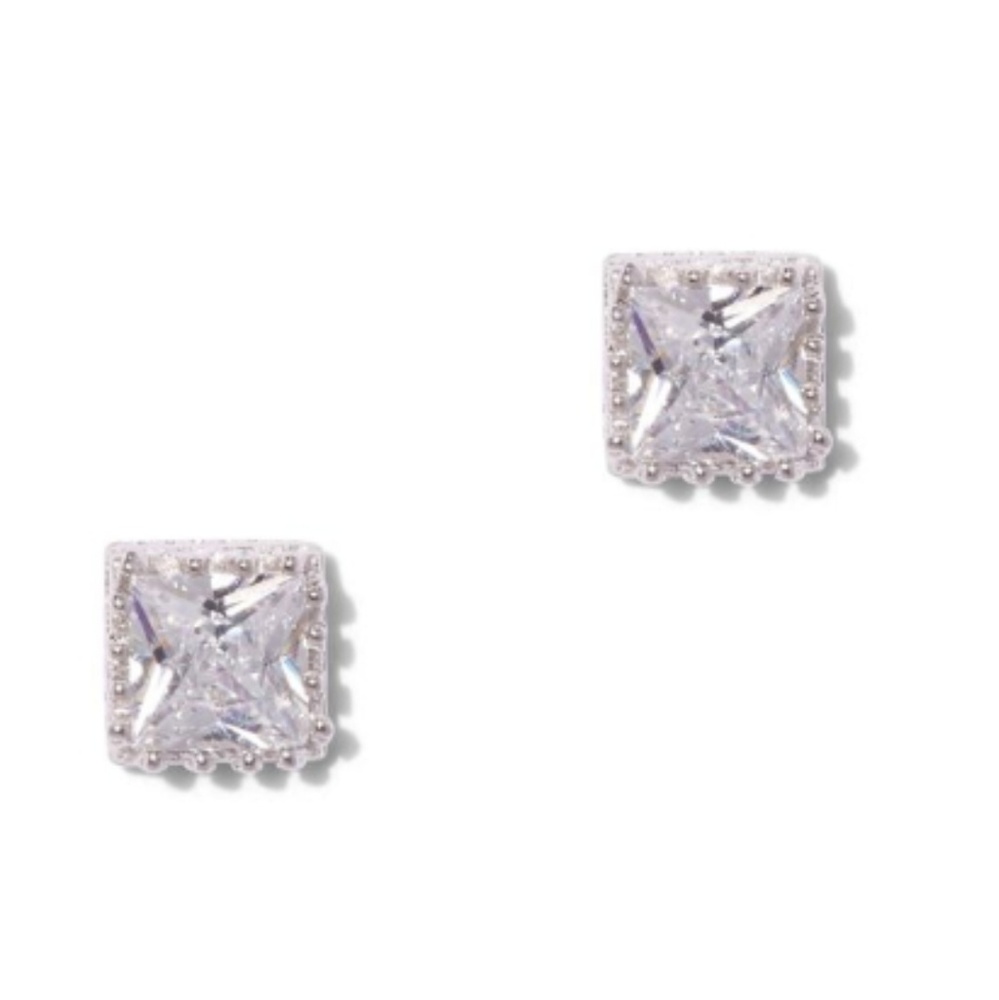 SQUARE CUBIC ZIRCONIA STERLING SILVER - Picture 1 of 2